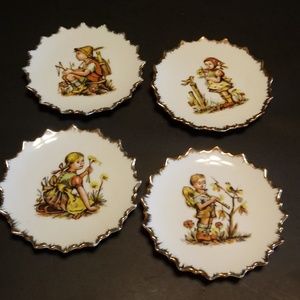 Vintage MCM Porcelain Wall Plates Set (4) Starburst Retro 60s Decor 4.5"
